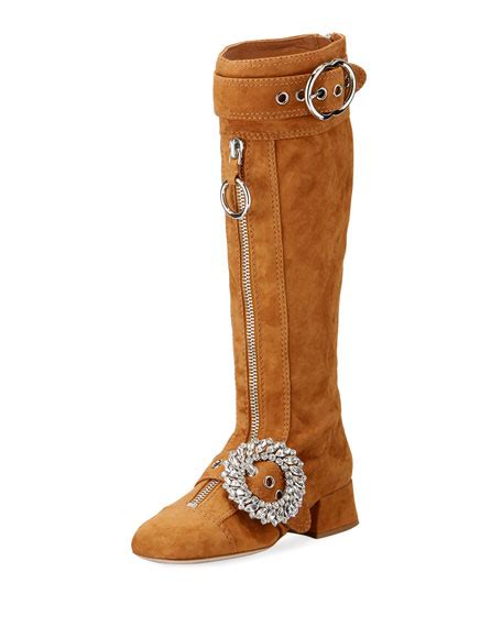 miu miu embellished suede over-the-knee boots|Miu Miu Boots for Women .